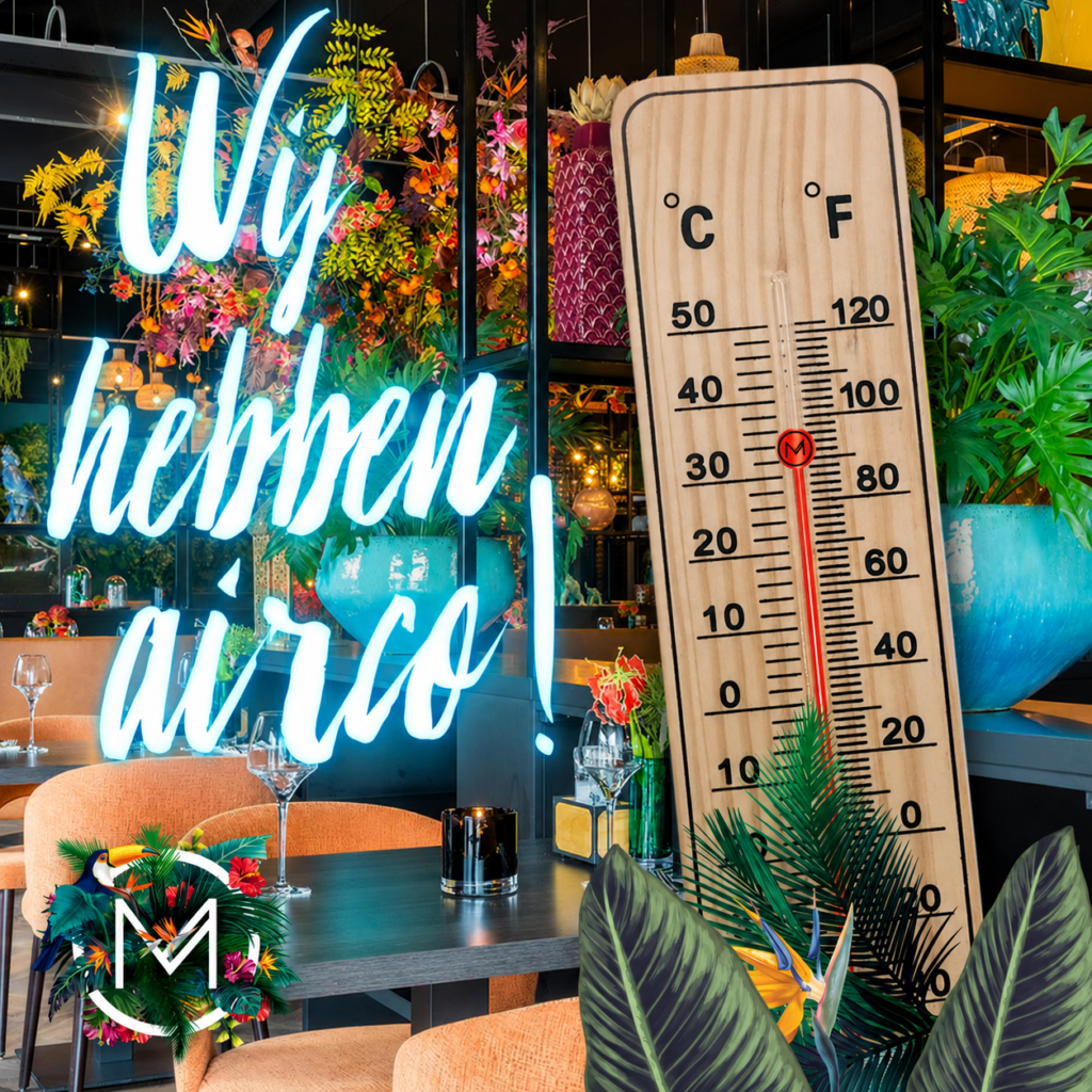 Kom naar lekker koel eten bij Mingle. Wij hebben de airco aanstaan.